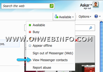 view-messenger-contacts-option-on-windows-live-web-messenger