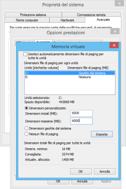 Aumentare il file di PAGING per ottimizzare la memoria