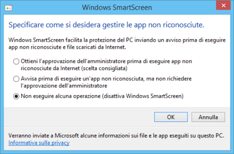 Disabilitare Windows SmartScreen