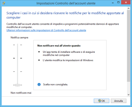 Ottimizzazione Windows 8 Come disabilitare il Controllo Account Utente
