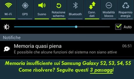 Spazio di archiviazione disponibile insufficiente galaxy samsung