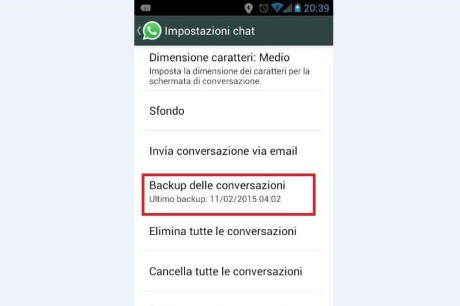Backup conversazioni WhatsApp