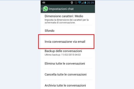 Cronologia delle conversazioni WhatsApp