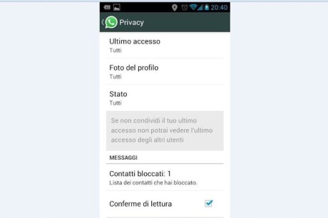 privacy di WhatsApp