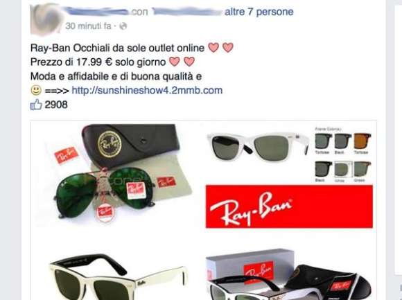 truffa sconto Facebook Ray-Ban