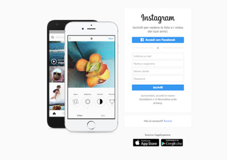 entrare su Instagram con Facebook